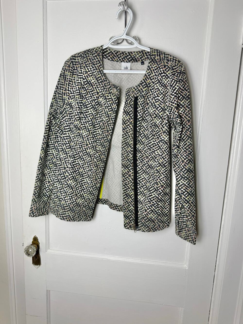Cabi Cliffside Multicolor Chic Abstract Full Zip Moto Jacket Women's Medium